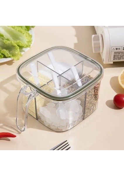 Yeşil 4 Izgaralar Tuz Biber Baharat Kutusu Şeffaf Kapaklı Baharat Kavanoz Biber Pudra Şekerlik Çeşniler Saklama Kabı Mutfak Aletleri (Yurt Dışından)