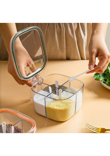 Yeşil 4 Izgaralar Tuz Biber Baharat Kutusu Şeffaf Kapaklı Baharat Kavanoz Biber Pudra Şekerlik Çeşniler Saklama Kabı Mutfak Aletleri (Yurt Dışından) fiyatları