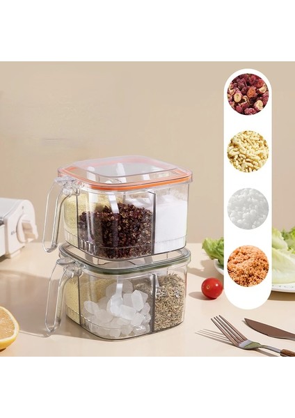 Yeşil 4 Izgaralar Tuz Biber Baharat Kutusu Şeffaf Kapaklı Baharat Kavanoz Biber Pudra Şekerlik Çeşniler Saklama Kabı Mutfak Aletleri (Yurt Dışından) modelleri