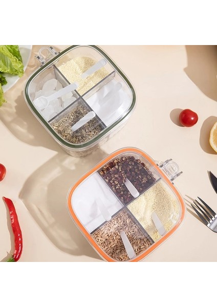 Yeşil 4 Izgaralar Tuz Biber Baharat Kutusu Şeffaf Kapaklı Baharat Kavanoz Biber Pudra Şekerlik Çeşniler Saklama Kabı Mutfak Aletleri (Yurt Dışından) indirimleri