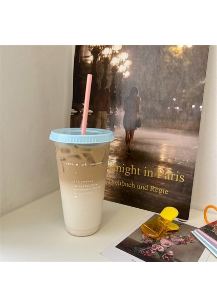 04 700 ml 1 Adet Sevimli Su Şişesi Kore Tarzı Kahve Suyu Süt Bardak Kawaii Plastik Soğuk Bardak Kapaklı Saman Taşınabilir Yeniden Kullanılabilir Içme Şişesi (Yurt Dışından)
