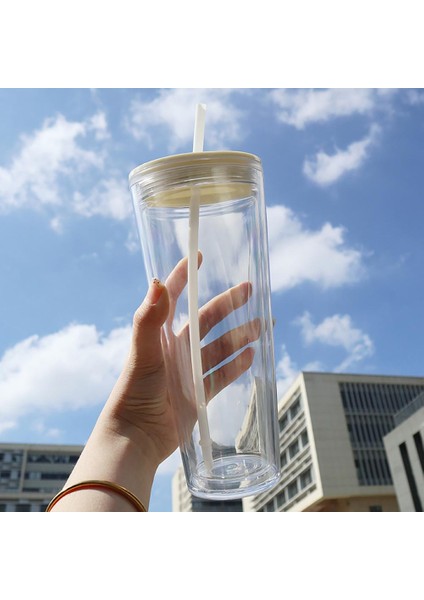 Mavi 710 ml Su Bardağı Yüksek Kapasiteli Çok Fonksiyonlu Su Şişesi Strew ile Sıçramaya Dayanıklı Seyahat Şeffaf Içme Suyu Şişesi Ev Için (Yurt Dışından)