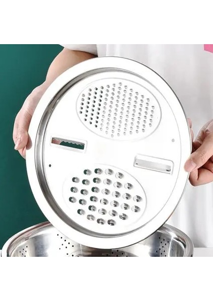 26 cm 1 Adet 3 In 1 Mutfak Sebze Havzası Rende Dilimleme Kesici Drenaj Sepeti Paslanmaz Çelik Patates Meyve Jülyen Rende Salata Yapımcısı Kase (Yurt Dışından)