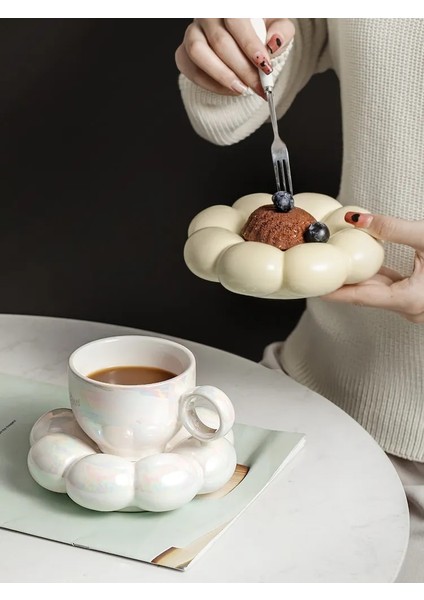 Stylea-Sliver Seramik Kahve Kupalar Iskandinav Yaratıcı Fincan Ayçiçeği Tabağı Süt Çay Bardağı Tepsi ile Doğum Günü Noel Hediyesi Masa Dekorasyonu (Yurt Dışından) modelleri