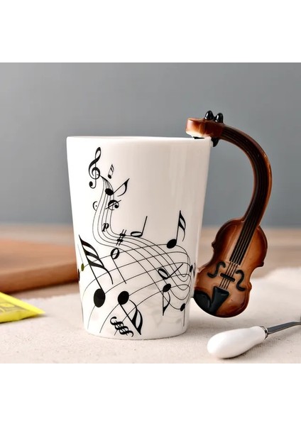 Keman 01 250 ml Yenilik Müzik Notu Fincan Seramik Gitar Kahve Kupalar Kişilik Çay/süt/meyve Suyu/limonlu Su Şişesi Noel Doğum Günü Hediyesi (Yurt Dışından)