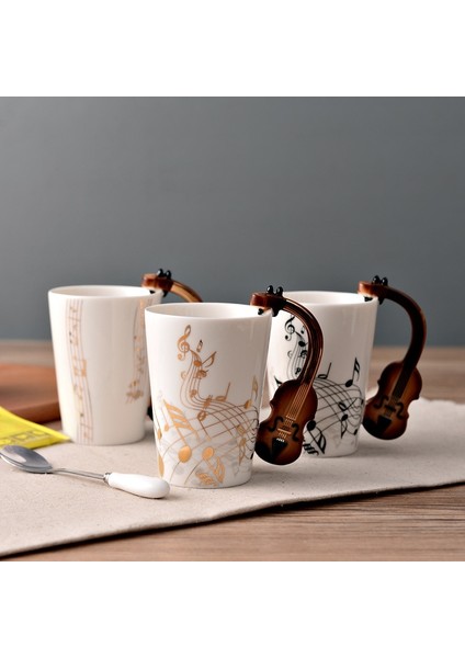 Keman 01 250 ml Yenilik Müzik Notu Fincan Seramik Gitar Kahve Kupalar Kişilik Çay/süt/meyve Suyu/limonlu Su Şişesi Noel Doğum Günü Hediyesi (Yurt Dışından)