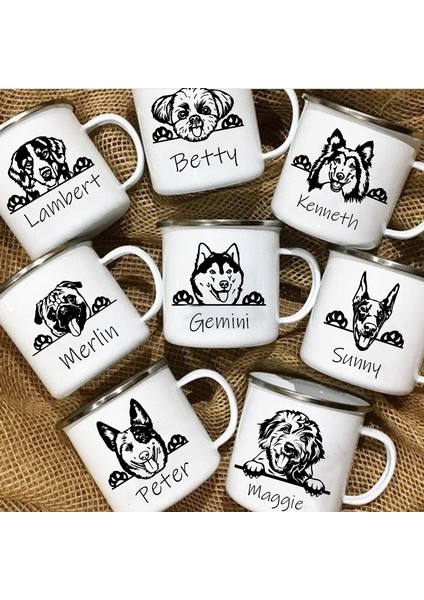 -A015WH-8 Kişiselleştirilmiş Evcil Hayvanlar Emaye Kupa Özel Köpek Adı Kahve Içecekleri Tatlı Süt Bardak Kolu Drinkware Kamp Kupalar Köpek Severler Için Hediyeler (Yurt Dışından)