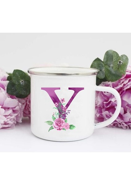 XH1780-A015WH-8 Mor Mektup Baskı Kupalar Yaratıcı Kahve Şarap Bardakları Içecekler Süt Fincan Vintage Emaye Kupalar Kolu Drinkware Düğün Nedime Hediyeleri (Yurt Dışından)