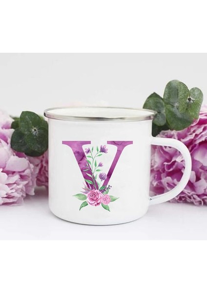 XH1780-A015WH-8 Mor Mektup Baskı Kupalar Yaratıcı Kahve Şarap Bardakları Içecekler Süt Fincan Vintage Emaye Kupalar Kolu Drinkware Düğün Nedime Hediyeleri (Yurt Dışından)