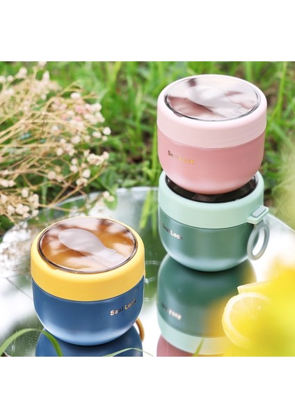 Paslanmaz Çelik Mavi Rafine 304 Paslanmaz Çelik ve Plastik Öğle Yemeği Kutusu Paketlenmiş Öğle Yemeği Çorba Bardakları Kahvaltı Süt Taşınabilir Çorba Kutuları Saklama Kutusu Sofra (Yurt Dışından)