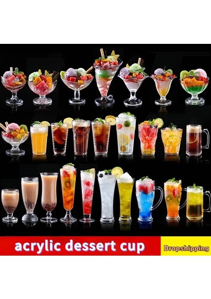 Stil 2 90-580ML 1 Adet Akrilik Tatlı Bardak 90-580ML Yeniden Kullanılabilir Yoğurt Muslar Mini Dondurma Meyve Suyu Bira Bardak Sofra Parti Düğün Malzemeleri (Yurt Dışından)