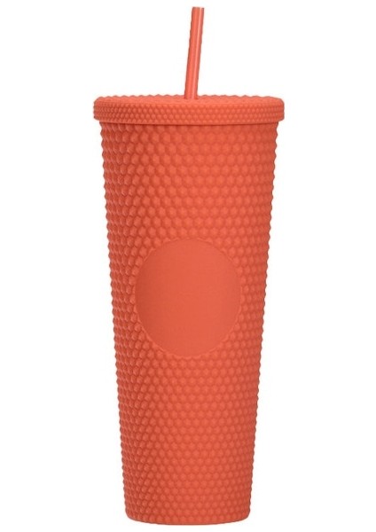 Turuncu Kırmızı 710ML Ater Şişe 710ML Yaz Caneca Su Bardağı Plastik Kapaklı ve Pipetli Boba Diamond Kahve Kupa Su Şişesi Bardakları Bubble Tea Makaro (Yurt Dışından)