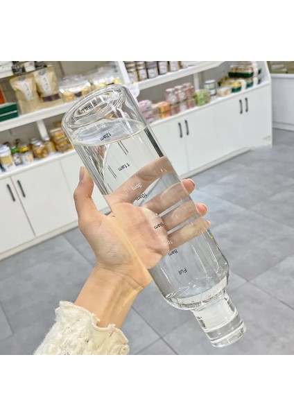 750ML 500-750ML 750ML Büyük Kapasiteli Cam Su Şişesi Zaman Işaretleyici ile Su Içmek Için Kapak Şeffaf Süt Suyu Basit Bardak Doğum Günü Hediyesi (Yurt Dışından)