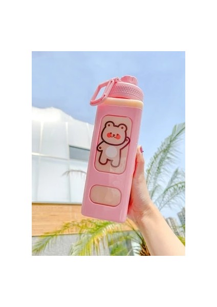 Pembe C 700ML Ayı Pastel Su Şişesi 3D Etiketli 700ML/900ML Plastik Seyahat Çay Suyu Süt Taşınabilir Sevimli Shaker Içme Şişesi Hediye (Yurt Dışından)