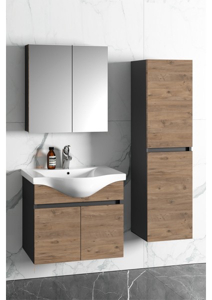 Yıldız 55+35 cm Antrasit Gri Mat-Atlantik Çam Mdf Seramik Lavabolu Asma Banyo Dolabı Takımı fiyatları