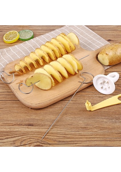 1 Takım 1 Takım Döndür Patates Dilimleme Paslanmaz Çelik + Plastik Bükülmüş Patates Dilim Kesici Spiral Manuel Kesim Patates Aracı Cozinha Utensilios (Yurt Dışından)