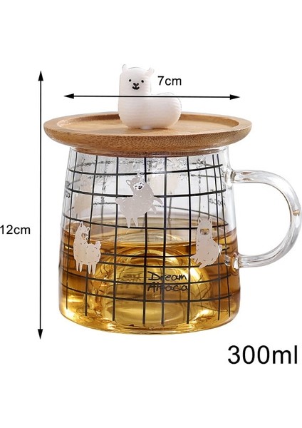 04 300 ml Sevimli 3D Alpaka Cam Kupa Bambu Kapaklı, Isıya Dayanıklı Cam Kupalar Sabah Kupa Süt Kahve Çay Kahvaltı Fincan Hediyeler Için (Yurt Dışından)