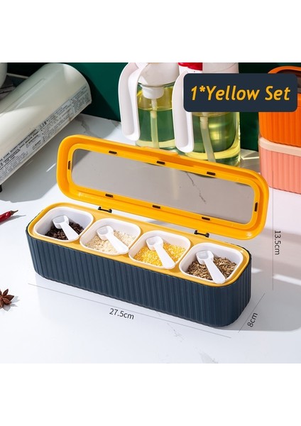 Sarı 4 Izgaralar Baharat Kutusu Baharat Kavanoz Mutfak Organizatör ve Depolama Baharat Kavanozları Tuz ve Biber Çalkalayıcılar Konteyner Baharat Konteyner Seti (Yurt Dışından)