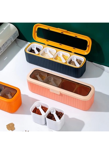 Sarı 4 Izgaralar Baharat Kutusu Baharat Kavanoz Mutfak Organizatör ve Depolama Baharat Kavanozları Tuz ve Biber Çalkalayıcılar Konteyner Baharat Konteyner Seti (Yurt Dışından) fiyatları