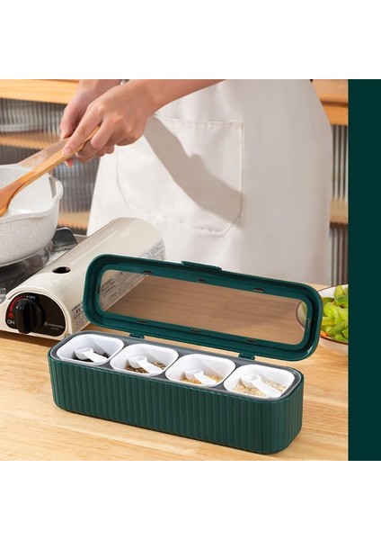 Sarı 4 Izgaralar Baharat Kutusu Baharat Kavanoz Mutfak Organizatör ve Depolama Baharat Kavanozları Tuz ve Biber Çalkalayıcılar Konteyner Baharat Konteyner Seti (Yurt Dışından) fırsatları