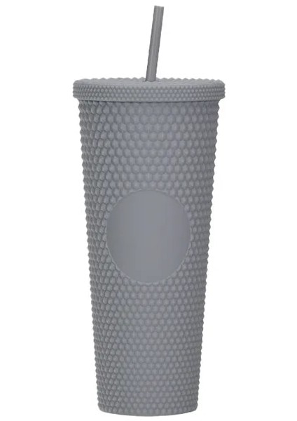 Gri 710ML Durian Kupası 710ML Kahve Kapaklı ve Samanlı Fincan Yaz Soğuk Su Kupa Bardak Samanlı Bardak Elmas Radyant Tanrıça Bardak (Yurt Dışından)