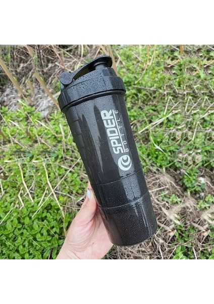 Siyah 550 ml Shaker Protein Tozu Şişesi Sallama Fincan Büyük Kapasiteli Su Şişesi Seyahat Plaj Karıştırma Fincan Fitness Salonu Egzersiz Şişeleri (Yurt Dışından)