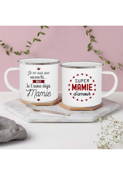 UXH155808-A015WH-8 Süper Mamie Seni Seviyorum Baskılı Emaye Kupa Içecek Süt Kahve Fincanları Hamilelik Duyuru Kupalar Büyükanne Için En Iyi Fikir Hediyeler (Yurt Dışından)
