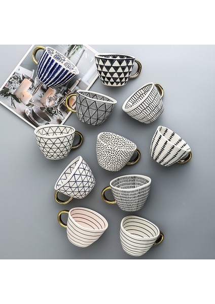 100-350 ml Iskandinav Lüks Kupa Altın Saplı Geniş Ağızlı El Boyalı Geometrik Seramik El Yapımı Düzensiz Bardak Süt Çay Yulaf Ezmesi Kahve Kupa (Yurt Dışından) modelleri