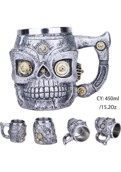 Dişli Retro Ejderha Reçine Paslanmaz Çelik Bira Kupası Kafatası Şövalye Tankard Cadılar Bayramı Kahve Fincanı Yaratıcı Viking Çay Kupa Pub Bar Dekorasyon (Yurt Dışından)