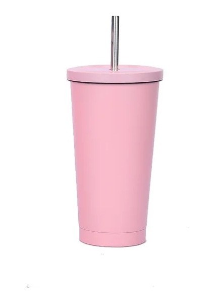 Pembe 500ML 500/750ML Paslanmaz Çelik Kapaklı Bardak ve Saman Tumbler Buzlu Kahve Kupa Çift Duvar Su Şişeleri Yeniden Kullanılabilir Depolama Açık (Yurt Dışından)