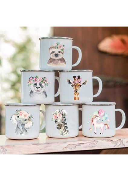 XH1987-A015WH-8 Sevimli Hayvan Mektup Baskı Kupalar Yaratıcı Cam Kahve Çay Bardağı Içecekler Tatlı Kahvaltı Süt Kupası Emaye Kupalar Kolu Drinkware Hediyeler (Yurt Dışından)