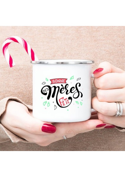 UXH198080-A015WH-8 360ML Seni Seviyorum Anne Baskı Emaye Kupa Yaratıcı Kahve Fincanları Kamp Kupalar Retro Kolu Drinkware Kadınlar Için En Iyi Anneler Günü Hediyeleri (Yurt Dışından)