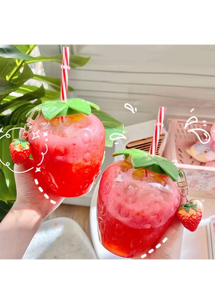 B 501-600ML 500ML Yaz Sevimli Çilek Saman Su Şişesi Karikatür Gıda Sınıfı Pp Geniş Uygulama Süt Kahve Saman Bardağı Ev Drinkware (Yurt Dışından)