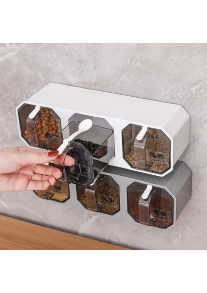 Gri 3 Izgaralı Baharat Kutuları Seti 2/3 Izgaralı Çekmece Tasarımı Duvara Monte Sos Kavanoz Seti Sızdırmaz Yerden Tasarruf Sağlayan Şeker Kapları Tuz/yağ Için Set (Yurt Dışından)