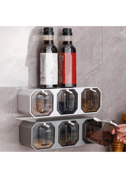 Gri 3 Izgaralı Baharat Kutuları Seti 2/3 Izgaralı Çekmece Tasarımı Duvara Monte Sos Kavanoz Seti Sızdırmaz Yerden Tasarruf Sağlayan Şeker Kapları Tuz/yağ Için Set (Yurt Dışından)