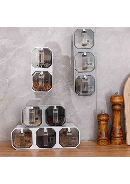 Gri 3 Izgaralı Baharat Kutuları Seti 2/3 Izgaralı Çekmece Tasarımı Duvara Monte Sos Kavanoz Seti Sızdırmaz Yerden Tasarruf Sağlayan Şeker Kapları Tuz/yağ Için Set (Yurt Dışından)