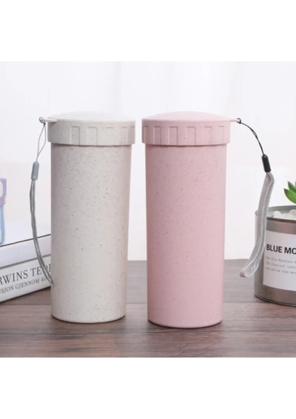 Mavi 400 ml Buğday Samanı Düz Su Kapaklı Şişe Shaker Protein El Içecek Bardağı Simpe Süt Kupa Açık Taşınabilir Okul Kızlar Için (Yurt Dışından)