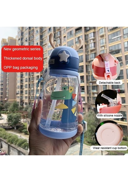 Mavi 501 600 ml Çocuklar Su Sippy Boynuz 600 ml Yaratıcı Karikatür Bebek Besleme Bardak Pipetli Sızdırmaz Şişeler Açık Çocuk Fincan (Yurt Dışından)