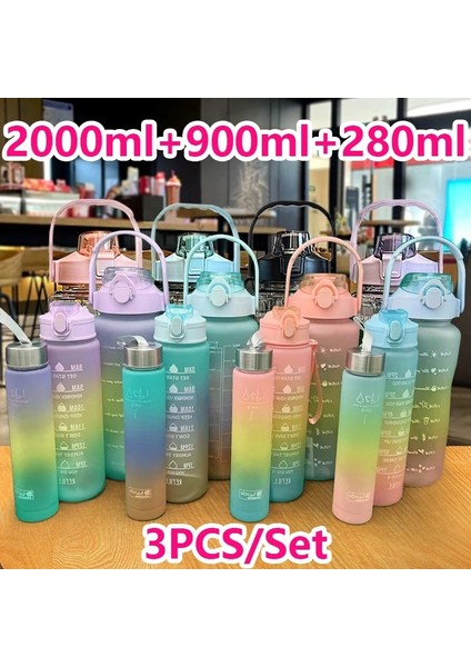 C 3 Adet Takım Elbise 2 Litre Su Şişesi Motivasyon Içme Şişesi Spor Su Şişesi Zaman Işaretleyici Çıkartmalar ile Taşınabilir Yeniden Kullanılabilir Plastik Bardaklar (Yurt Dışından)