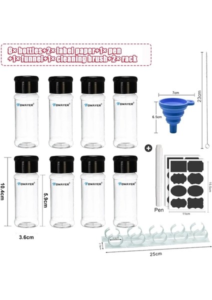 Set 2 100 ml Baharat Baharat Kavanoz Şeffaf Çeşni Şişe Seti ve Etiket Barbekü Tuz Biber Tozu Çalkalayıcı Konteyner Mutfak Gadget (Yurt Dışından)