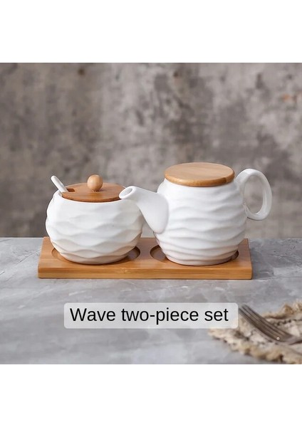 Wave-A Seramik Baharat Kavanoz Seti Masa Baharat Konteyner Kutusu Yağ Sürahisi Şekerlik Kahve Mutfak Depolama Aksesuarları, Bambu Kapaklı ve Tepsi. (Yurt Dışından)
