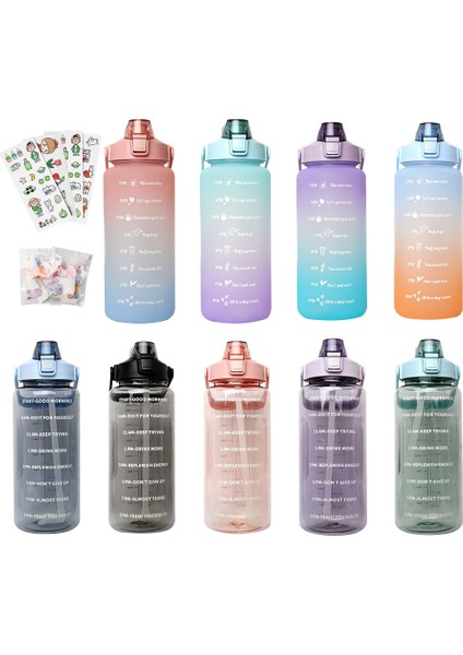 B-Transparent-06 2000ML 2 Litre Su Şişesi Plastik Bardaklar Açık Seyahat Motivasyon Içme Şişesi Spor Su Şişesi Zaman Işaretleyici Etiket Bardaklar ile (Yurt Dışından)