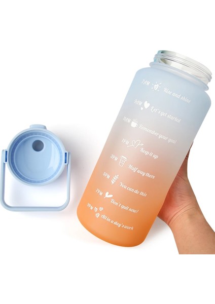 B-Transparent-06 2000ML 2 Litre Su Şişesi Plastik Bardaklar Açık Seyahat Motivasyon Içme Şişesi Spor Su Şişesi Zaman Işaretleyici Etiket Bardaklar ile (Yurt Dışından)