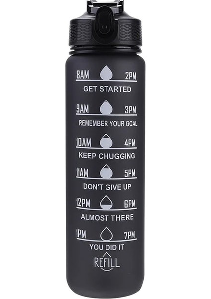 Siyah 1000 ml 1 Litre Su Şişesi Motivasyon Spor Su Şişesi Sızdırmaz Içme Şişeleri Açık Seyahat Spor Salonu Fitness Sürahiler Mutfak (Yurt Dışından)