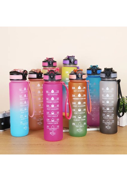 Siyah 1000 ml 1 Litre Su Şişesi Motivasyon Spor Su Şişesi Sızdırmaz Içme Şişeleri Açık Seyahat Spor Salonu Fitness Sürahiler Mutfak (Yurt Dışından)