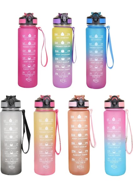 Siyah 1000 ml 1 Litre Su Şişesi Motivasyon Spor Su Şişesi Sızdırmaz Içme Şişeleri Açık Seyahat Spor Salonu Fitness Sürahiler Mutfak (Yurt Dışından)