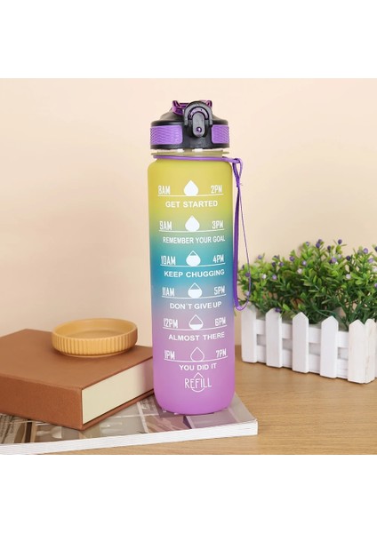 Siyah 1000 ml 1 Litre Su Şişesi Motivasyon Spor Su Şişesi Sızdırmaz Içme Şişeleri Açık Seyahat Spor Salonu Fitness Sürahiler Mutfak (Yurt Dışından)