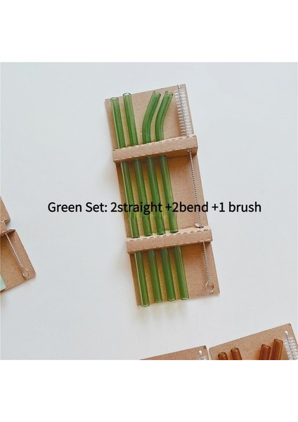 Yeşil Set Yeniden Kullanılabilir 4 Adet/takım Renkli Cam Saman Isıya Dayanıklı Soğuk Içecek Düz Bükülmüş Saman Yeniden Kullanılabilir Pipetler 200MM * 8mm Içme Pipeti (Yurt Dışından)