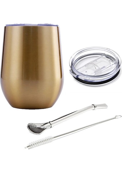 Düz Renk 44 Yerba Mate Saman 12OZ Yerba Mate Çay Bardağı Paslanmaz Çelik Yalıtımlı Kupa Sürgülü Kapaklı ve Saman Kahve Fincanı Kokteyl Şampanya Sevimli Tumbler Bardaklar (Yurt Dışından)