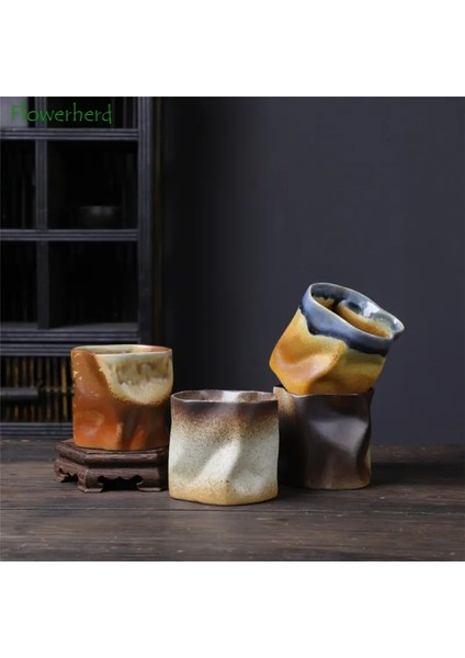 01 280ML Düzensiz Bükülmüş Şekil Fincan Fırın Değişimi Seramik Kahve Çay Saplı Bardak Polikromatik Yaratıcı Çömlekçilik Kupalar Kahve Fincanları Retro (Yurt Dışından) fırsatları